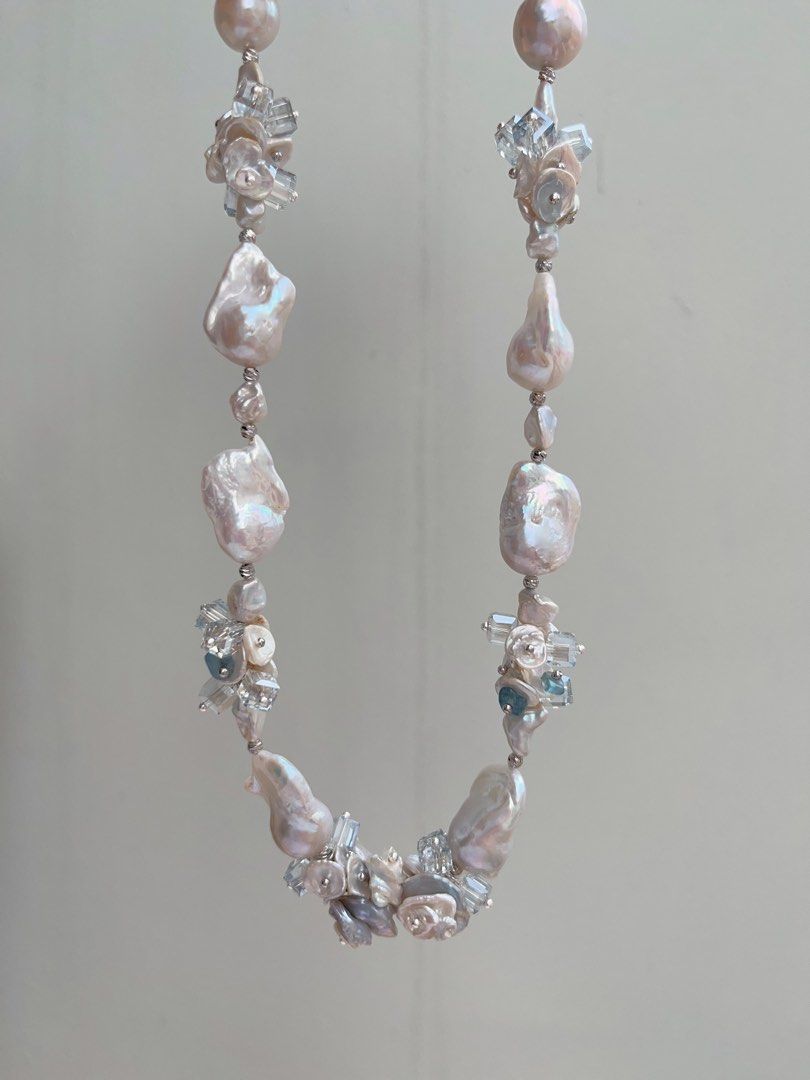 #PN1031 [Floral Series] Freshwater Pearl Necklace | Orchid in the Valley | Blue Lustre Fishtail Baroque Pearl | Aquamarine | Clear & Clean| 42cm| Gentle as You Are