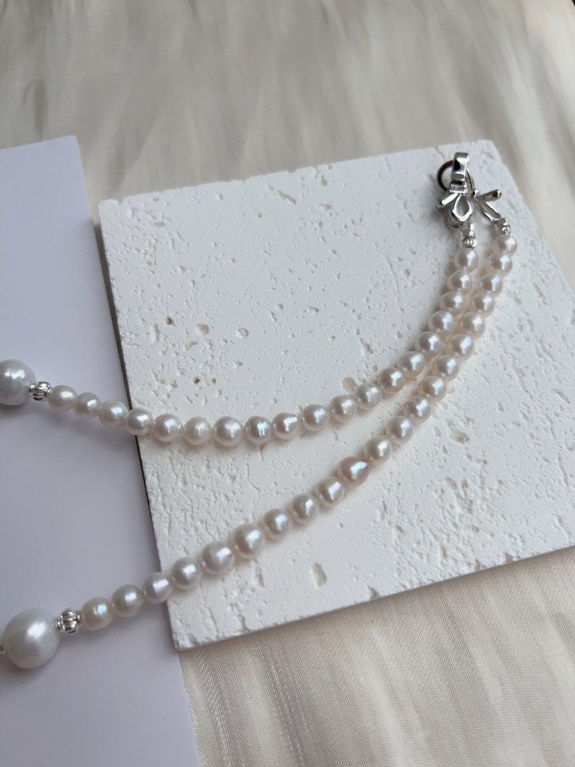 #PN1032 [Floral Series] Freshwater Pearl Necklace | Classic Design | Goddess Light Pink Purple | Fishtail Baroque | Champagne Petals| 42cm| For Your Big Days