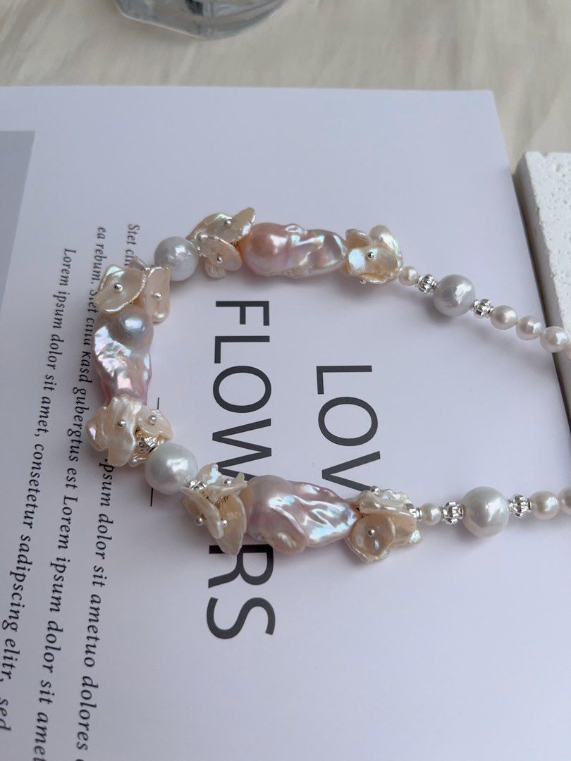 #PN1032 [Floral Series] Freshwater Pearl Necklace | Classic Design | Goddess Light Pink Purple | Fishtail Baroque | Champagne Petals| 42cm| For Your Big Days