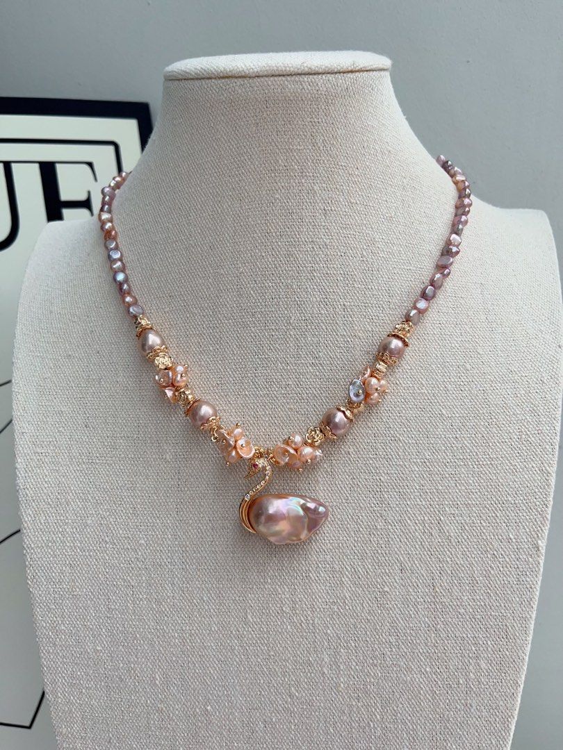 #PN1033 [Floral Series] Freshwater Pearl Necklace | Swan Lake Design | Sunset Orange & Purple Palette | Petals| Metallic Lustre | 44cm| To Match Your 👗 | Wear Elegance
