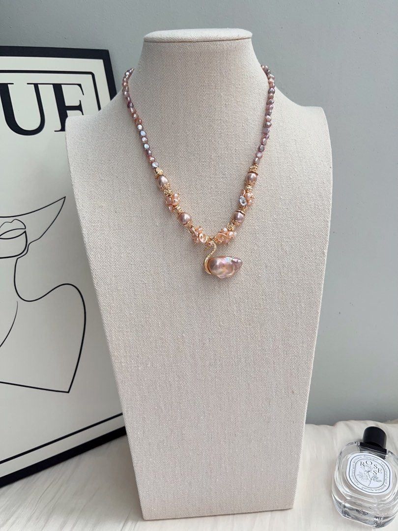 #PN1033 [Floral Series] Freshwater Pearl Necklace | Swan Lake Design | Sunset Orange & Purple Palette | Petals| Metallic Lustre | 44cm| To Match Your 👗 | Wear Elegance