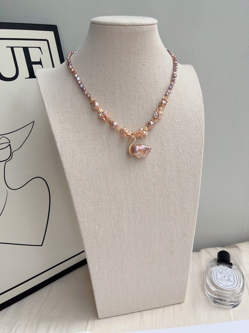 #PN1033 [Floral Series] Freshwater Pearl Necklace | Swan Lake Design | Sunset Orange & Purple Palette | Petals| Metallic Lustre | 44cm| To Match Your 👗 | Wear Elegance