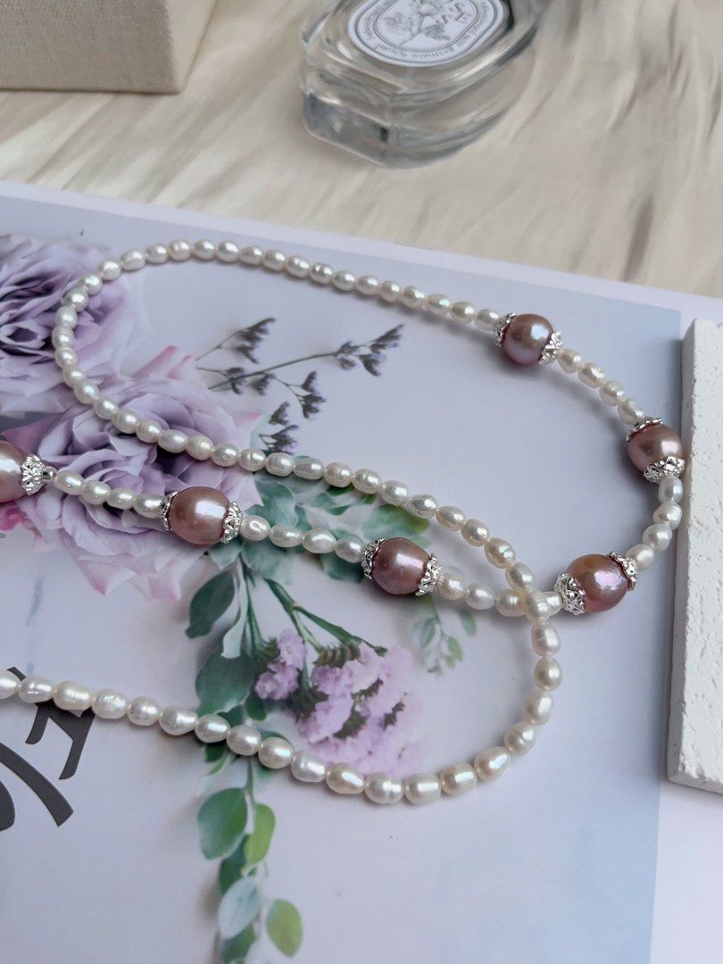 #PN1036 [Floral Series] Freshwater Pearl Necklace | 64cm Sweater Necklace | 30mm+ Big Fishtail Baroque | Classic Design | Dark Purple | “Y” Shape | Multi Wear| Lustrous | Petals| Extend Neckline