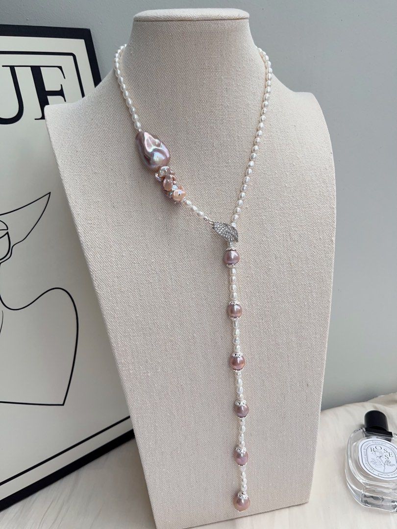 #PN1036 [Floral Series] Freshwater Pearl Necklace | 64cm Sweater Necklace | 30mm+ Big Fishtail Baroque | Classic Design | Dark Purple | “Y” Shape | Multi Wear| Lustrous | Petals| Extend Neckline