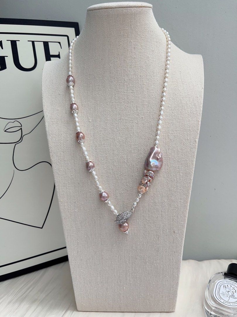 #PN1036 [Floral Series] Freshwater Pearl Necklace | 64cm Sweater Necklace | 30mm+ Big Fishtail Baroque | Classic Design | Dark Purple | “Y” Shape | Multi Wear| Lustrous | Petals| Extend Neckline