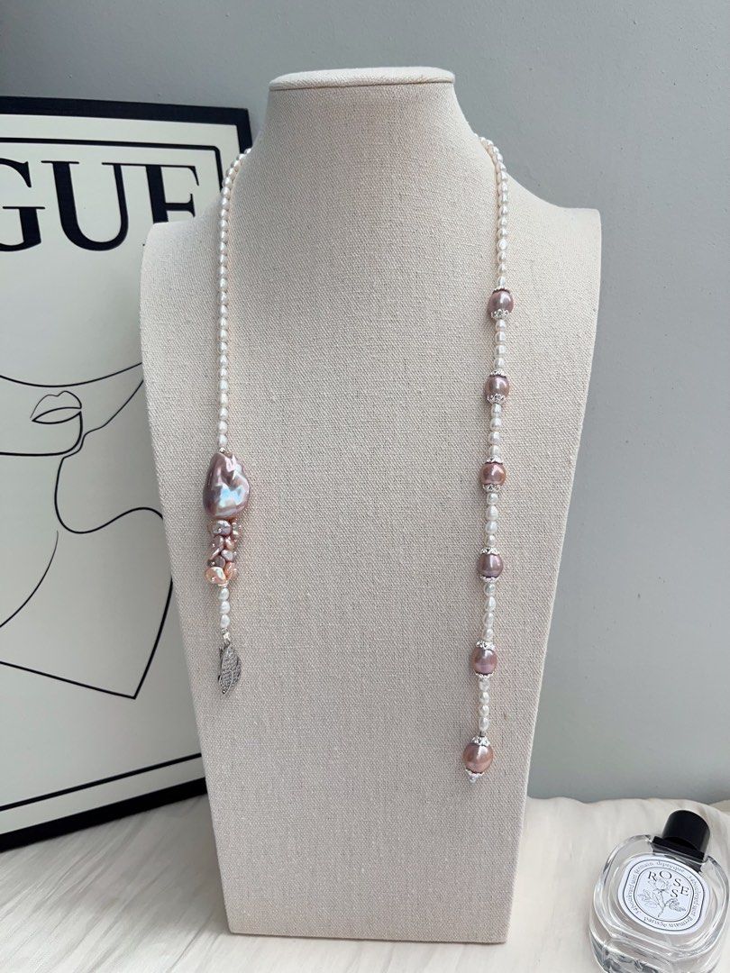 #PN1036 [Floral Series] Freshwater Pearl Necklace | 64cm Sweater Necklace | 30mm+ Big Fishtail Baroque | Classic Design | Dark Purple | “Y” Shape | Multi Wear| Lustrous | Petals| Extend Neckline