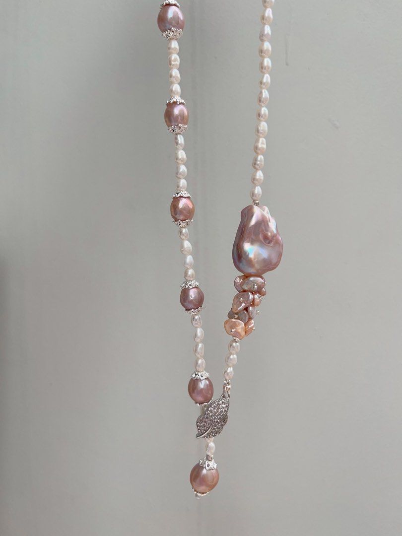 #PN1036 [Floral Series] Freshwater Pearl Necklace | 64cm Sweater Necklace | 30mm+ Big Fishtail Baroque | Classic Design | Dark Purple | “Y” Shape | Multi Wear| Lustrous | Petals| Extend Neckline