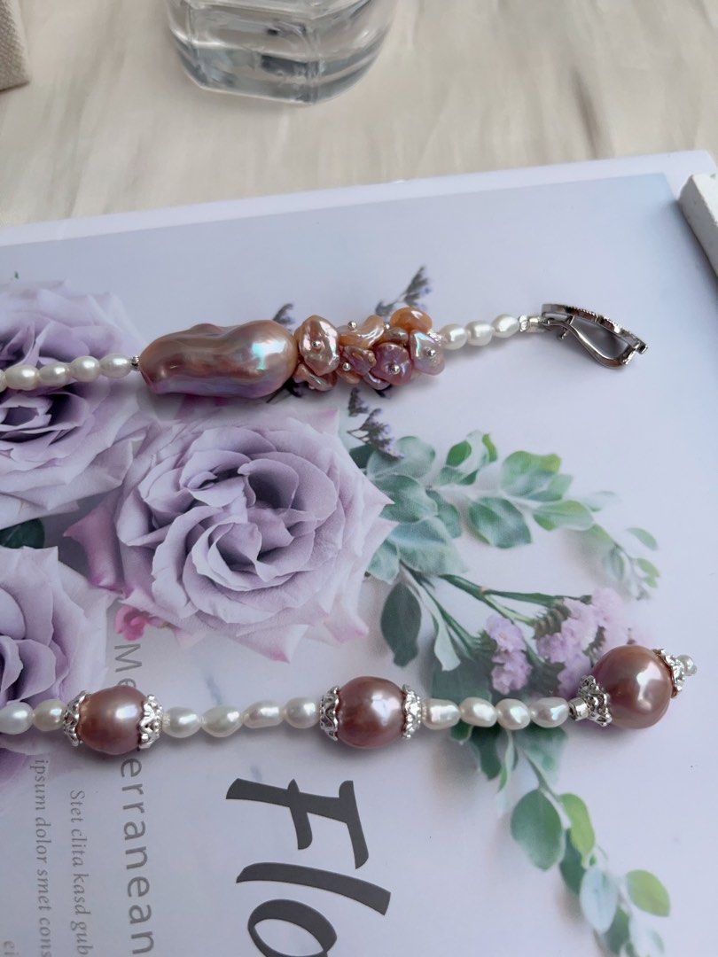 #PN1036 [Floral Series] Freshwater Pearl Necklace | 64cm Sweater Necklace | 30mm+ Big Fishtail Baroque | Classic Design | Dark Purple | “Y” Shape | Multi Wear| Lustrous | Petals| Extend Neckline