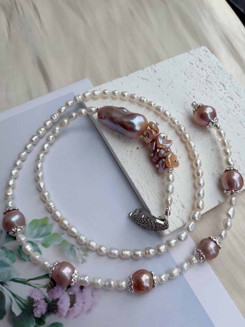 #PN1036 [Floral Series] Freshwater Pearl Necklace | 64cm Sweater Necklace | 30mm+ Big Fishtail Baroque | Classic Design | Dark Purple | “Y” Shape | Multi Wear| Lustrous | Petals| Extend Neckline