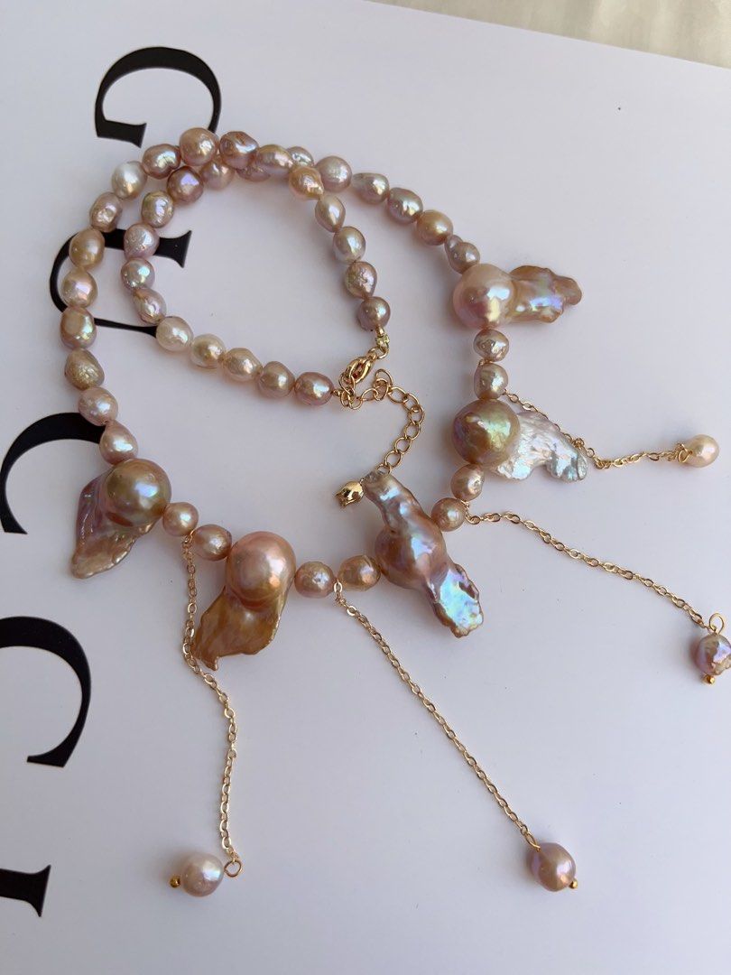 #PN1039 Freshwater Pearl Necklace | Vintage Copper Golden Lustre | Fishtail Baroque | Rare Shape| 40+5cm| Tassels | You Deserve Good Jewelry