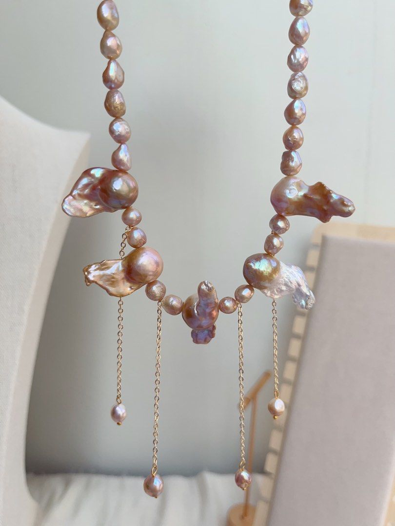 #PN1039 Freshwater Pearl Necklace | Vintage Copper Golden Lustre | Fishtail Baroque | Rare Shape| 40+5cm| Tassels | You Deserve Good Jewelry