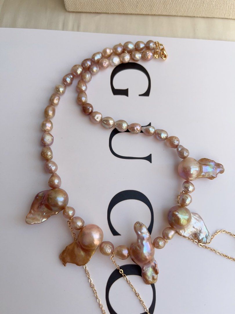 #PN1039 Freshwater Pearl Necklace | Vintage Copper Golden Lustre | Fishtail Baroque | Rare Shape| 40+5cm| Tassels | You Deserve Good Jewelry