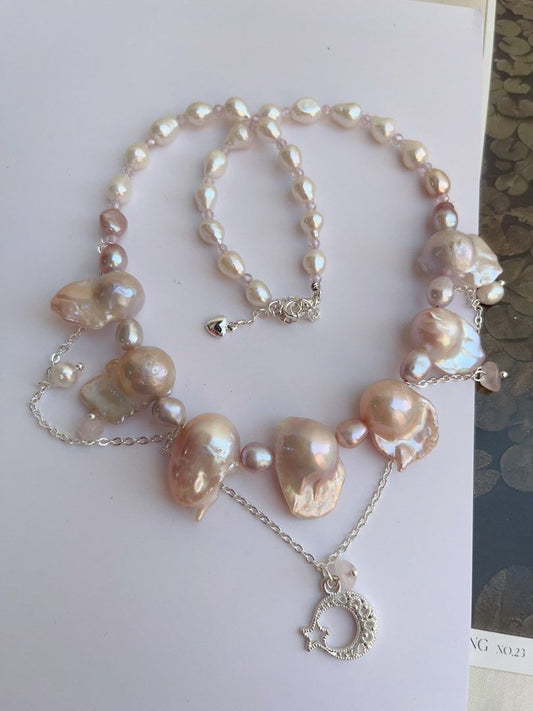#PN1040 Freshwater Pearl Necklace | Pink Bubble | Pink Lustre Fishtail Baroque | Rose Quartz | Ultimate Tenderness | 40+5cm| Treat Yourself Well