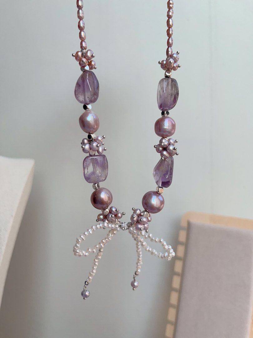 #PN1043 [Floral Series] Freshwater Pearl Necklace | Flying Butterfly| Amethyst Freeform | Ribbon 🎀 Design| Purple Baroque | 40+5cm| Mysterious Elegance| The Inner Side of You