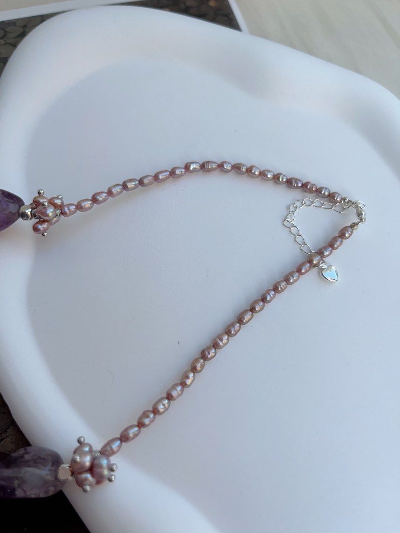 #PN1043 [Floral Series] Freshwater Pearl Necklace | Flying Butterfly| Amethyst Freeform | Ribbon 🎀 Design| Purple Baroque | 40+5cm| Mysterious Elegance| The Inner Side of You