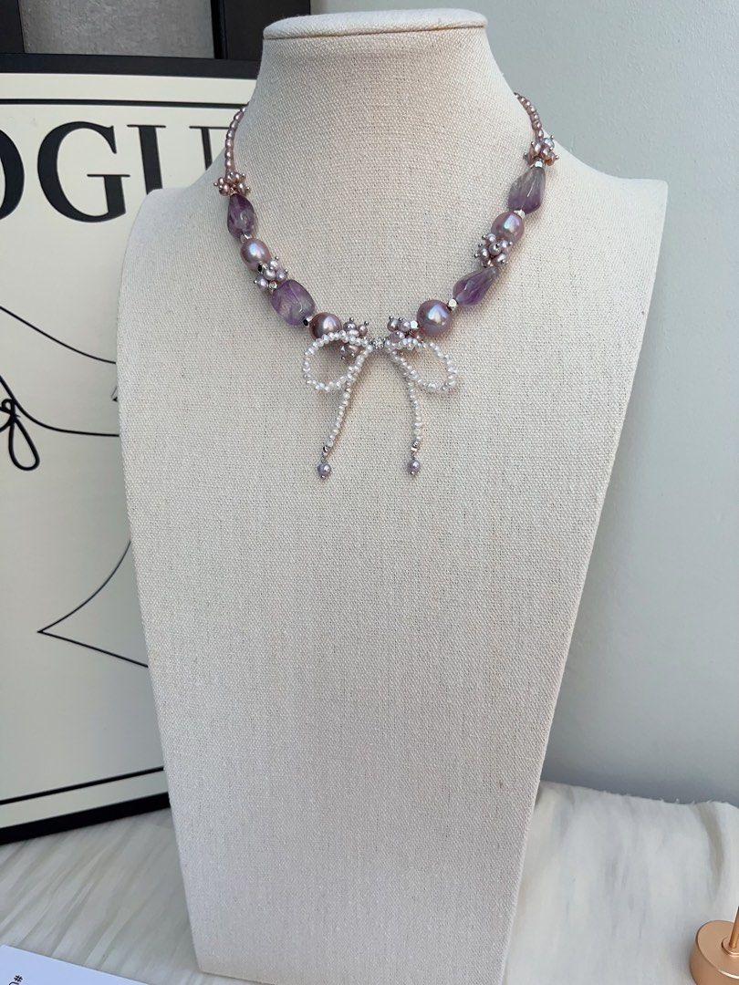 #PN1043 [Floral Series] Freshwater Pearl Necklace | Flying Butterfly| Amethyst Freeform | Ribbon 🎀 Design| Purple Baroque | 40+5cm| Mysterious Elegance| The Inner Side of You