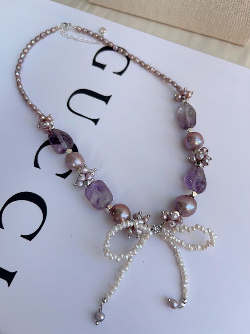 #PN1043 [Floral Series] Freshwater Pearl Necklace | Flying Butterfly| Amethyst Freeform | Ribbon 🎀 Design| Purple Baroque | 40+5cm| Mysterious Elegance| The Inner Side of You