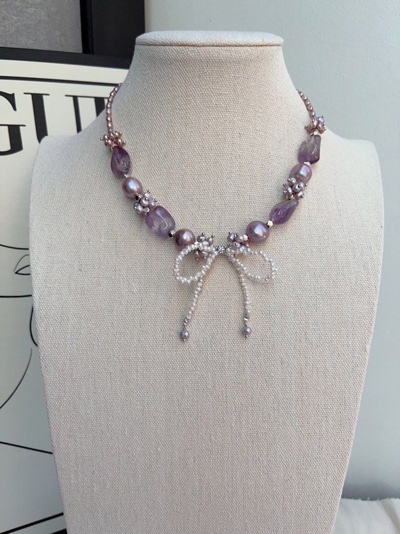 #PN1043 [Floral Series] Freshwater Pearl Necklace | Flying Butterfly| Amethyst Freeform | Ribbon 🎀 Design| Purple Baroque | 40+5cm| Mysterious Elegance| The Inner Side of You
