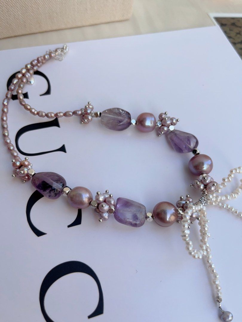 #PN1043 [Floral Series] Freshwater Pearl Necklace | Flying Butterfly| Amethyst Freeform | Ribbon 🎀 Design| Purple Baroque | 40+5cm| Mysterious Elegance| The Inner Side of You