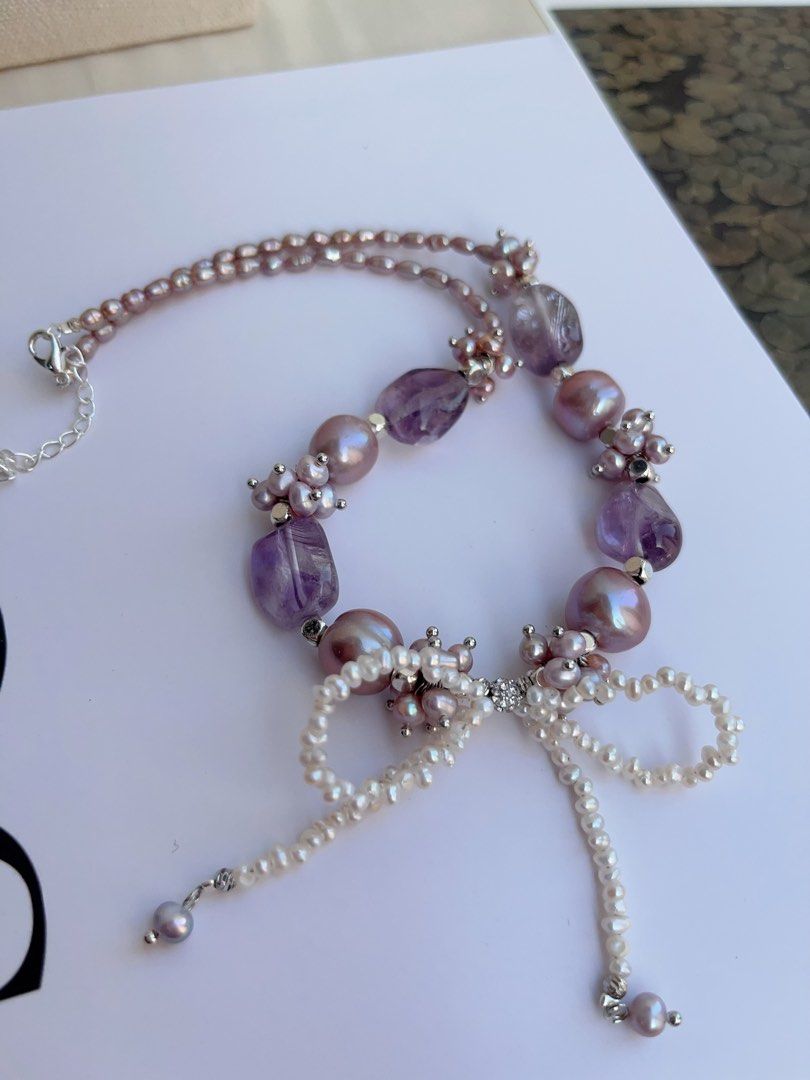 #PN1043 [Floral Series] Freshwater Pearl Necklace | Flying Butterfly| Amethyst Freeform | Ribbon 🎀 Design| Purple Baroque | 40+5cm| Mysterious Elegance| The Inner Side of You