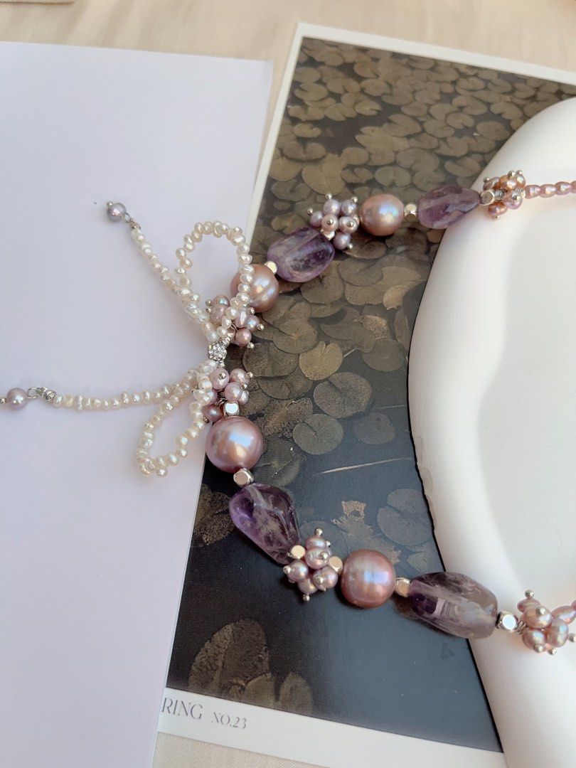 #PN1043 [Floral Series] Freshwater Pearl Necklace | Flying Butterfly| Amethyst Freeform | Ribbon 🎀 Design| Purple Baroque | 40+5cm| Mysterious Elegance| The Inner Side of You