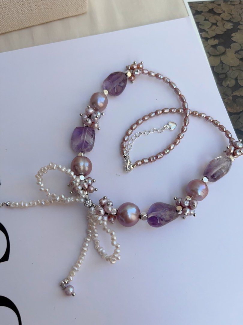 #PN1043 [Floral Series] Freshwater Pearl Necklace | Flying Butterfly| Amethyst Freeform | Ribbon 🎀 Design| Purple Baroque | 40+5cm| Mysterious Elegance| The Inner Side of You