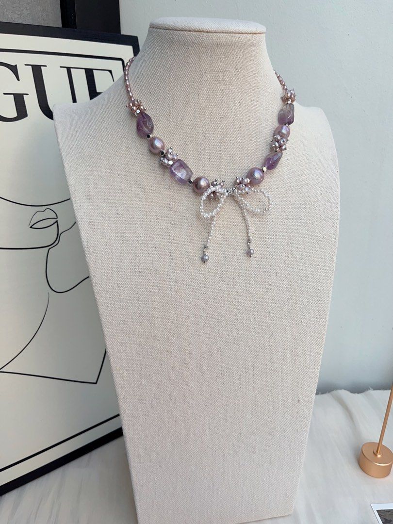 #PN1043 [Floral Series] Freshwater Pearl Necklace | Flying Butterfly| Amethyst Freeform | Ribbon 🎀 Design| Purple Baroque | 40+5cm| Mysterious Elegance| The Inner Side of You