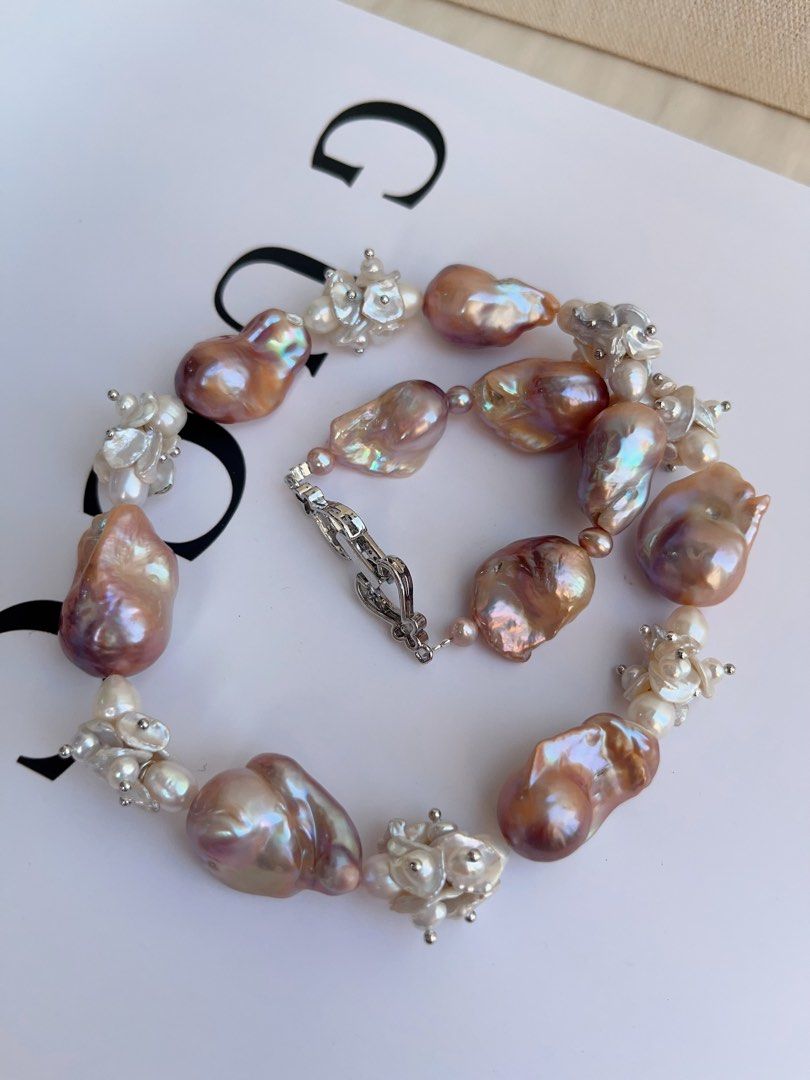 #PN1044 [Floral Series] Freshwater Pearl Necklace | Purple Blossom|46cm| Lustrous Fishtail Baroque Pearl | Petals| Gorgeous Floral Design| Heavily Made| Empowering Confidence