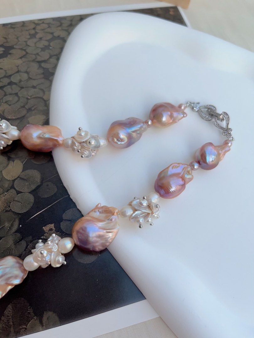#PN1044 [Floral Series] Freshwater Pearl Necklace | Purple Blossom|46cm| Lustrous Fishtail Baroque Pearl | Petals| Gorgeous Floral Design| Heavily Made| Empowering Confidence