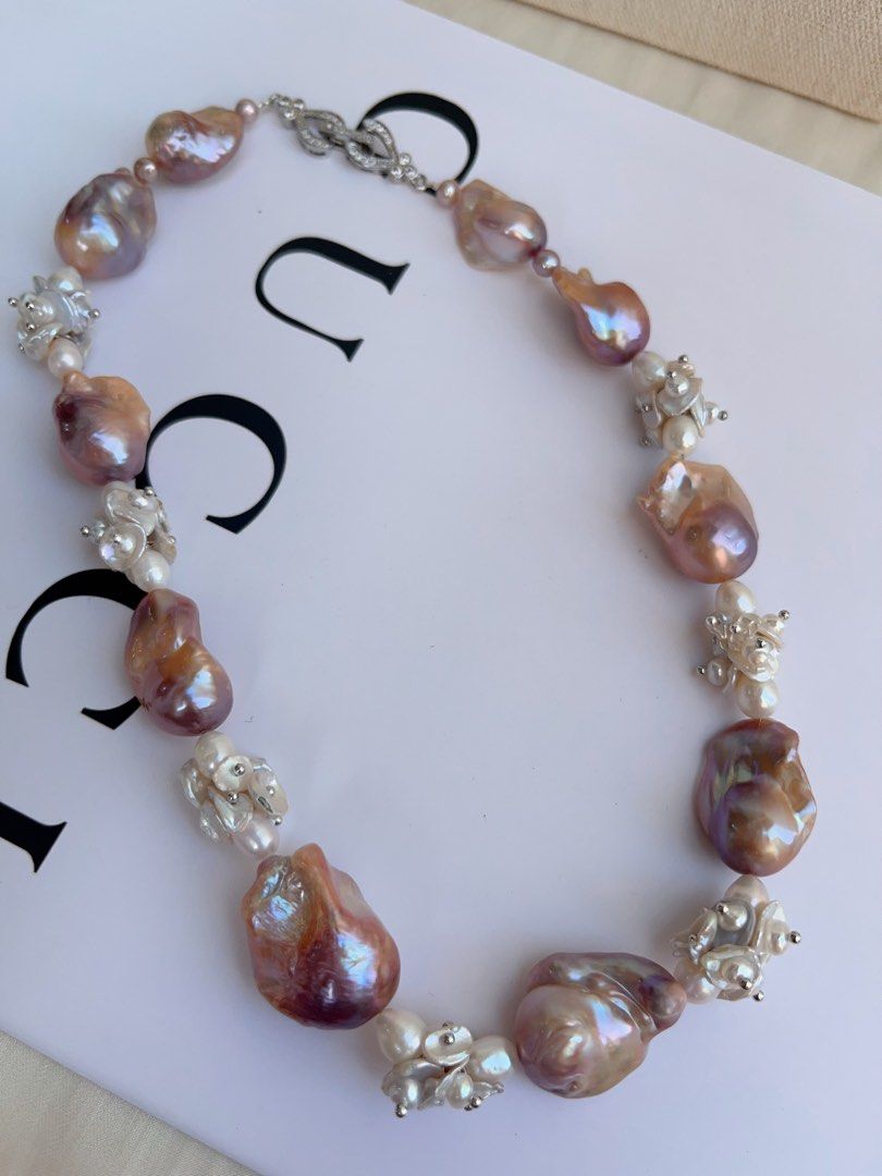 #PN1044 [Floral Series] Freshwater Pearl Necklace | Purple Blossom|46cm| Lustrous Fishtail Baroque Pearl | Petals| Gorgeous Floral Design| Heavily Made| Empowering Confidence