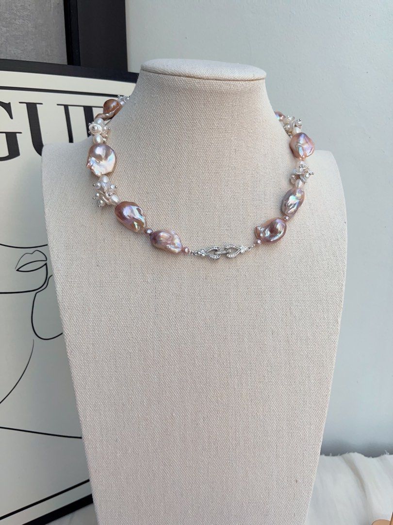 #PN1044 [Floral Series] Freshwater Pearl Necklace | Purple Blossom|46cm| Lustrous Fishtail Baroque Pearl | Petals| Gorgeous Floral Design| Heavily Made| Empowering Confidence