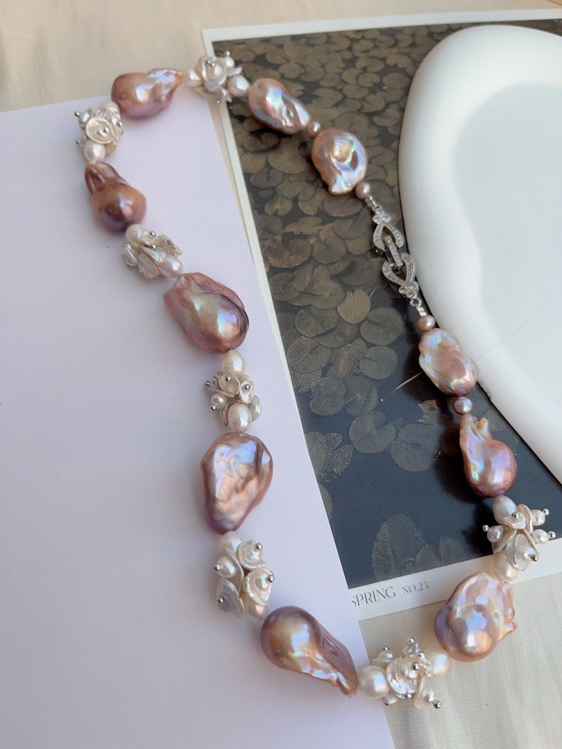 #PN1044 [Floral Series] Freshwater Pearl Necklace | Purple Blossom|46cm| Lustrous Fishtail Baroque Pearl | Petals| Gorgeous Floral Design| Heavily Made| Empowering Confidence