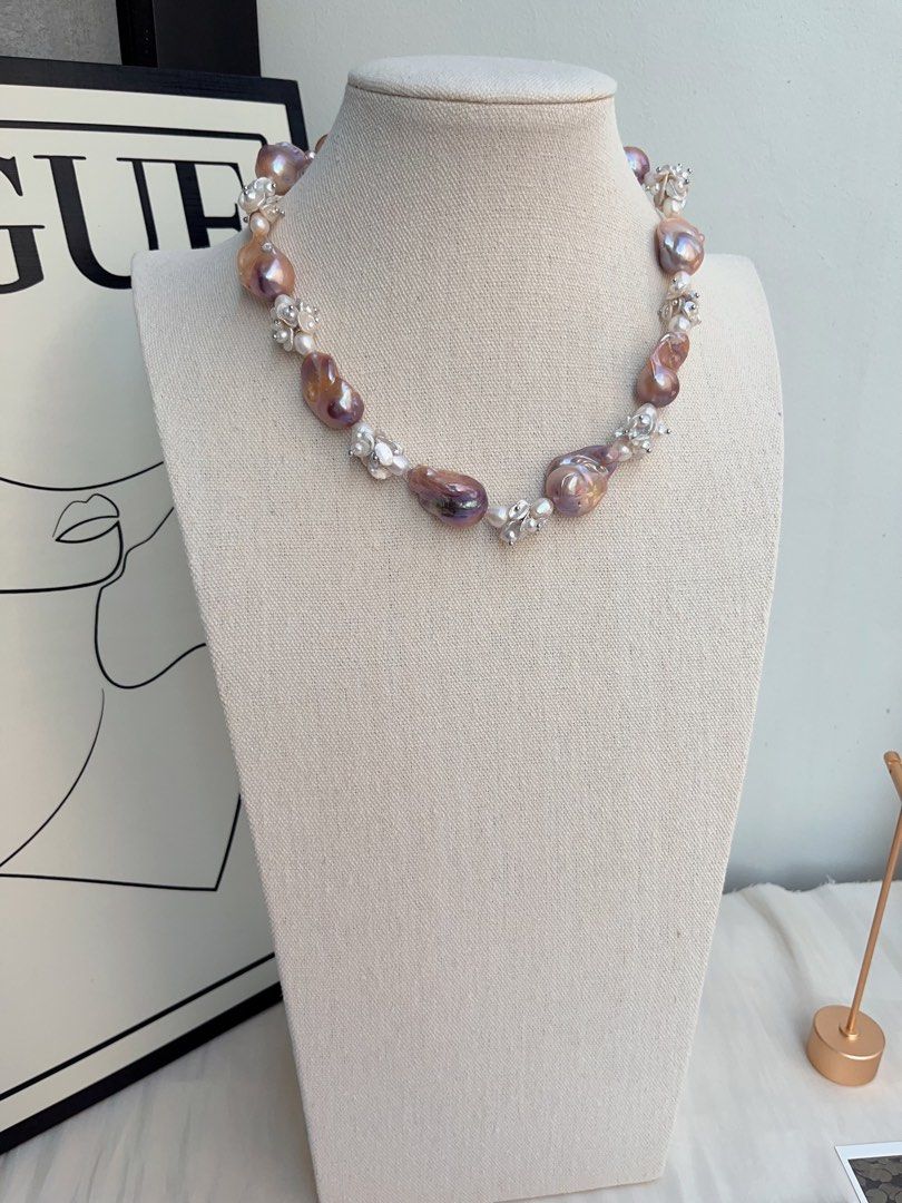 #PN1044 [Floral Series] Freshwater Pearl Necklace | Purple Blossom|46cm| Lustrous Fishtail Baroque Pearl | Petals| Gorgeous Floral Design| Heavily Made| Empowering Confidence