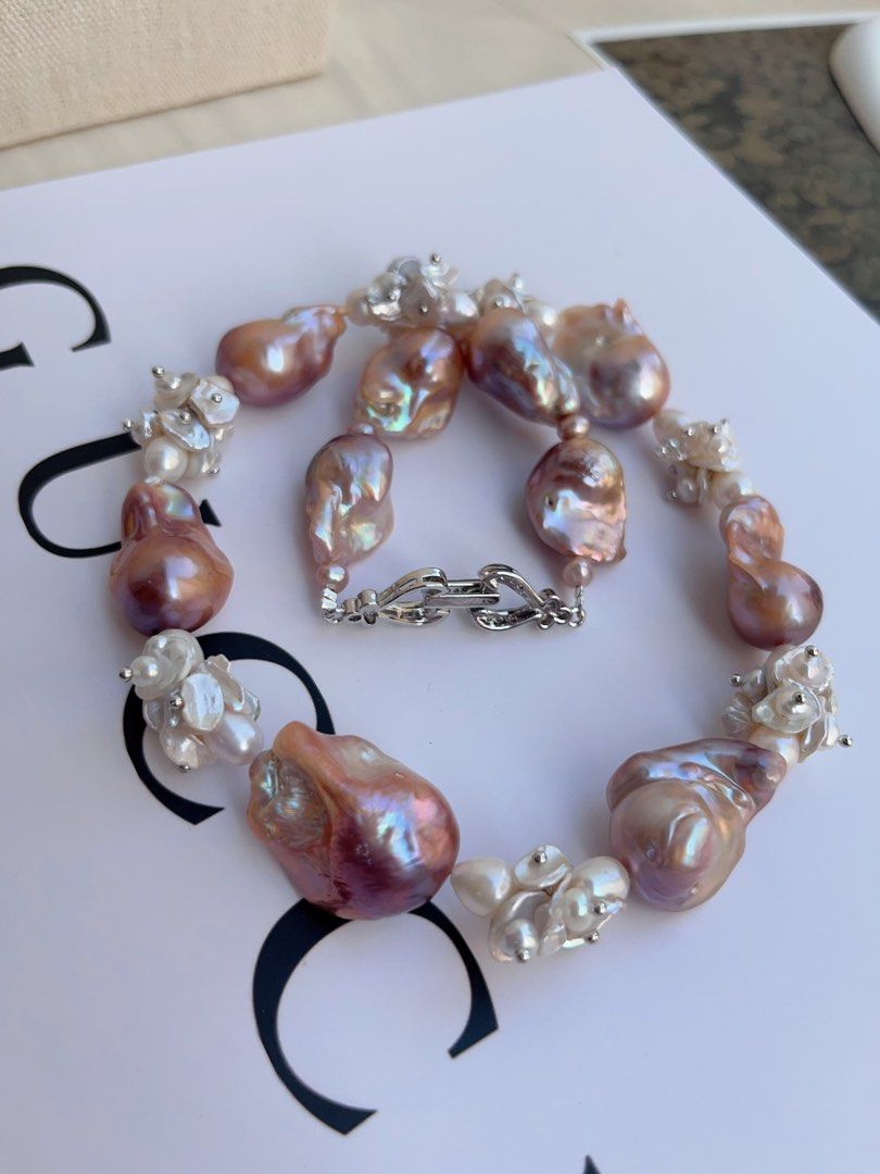 #PN1044 [Floral Series] Freshwater Pearl Necklace | Purple Blossom|46cm| Lustrous Fishtail Baroque Pearl | Petals| Gorgeous Floral Design| Heavily Made| Empowering Confidence