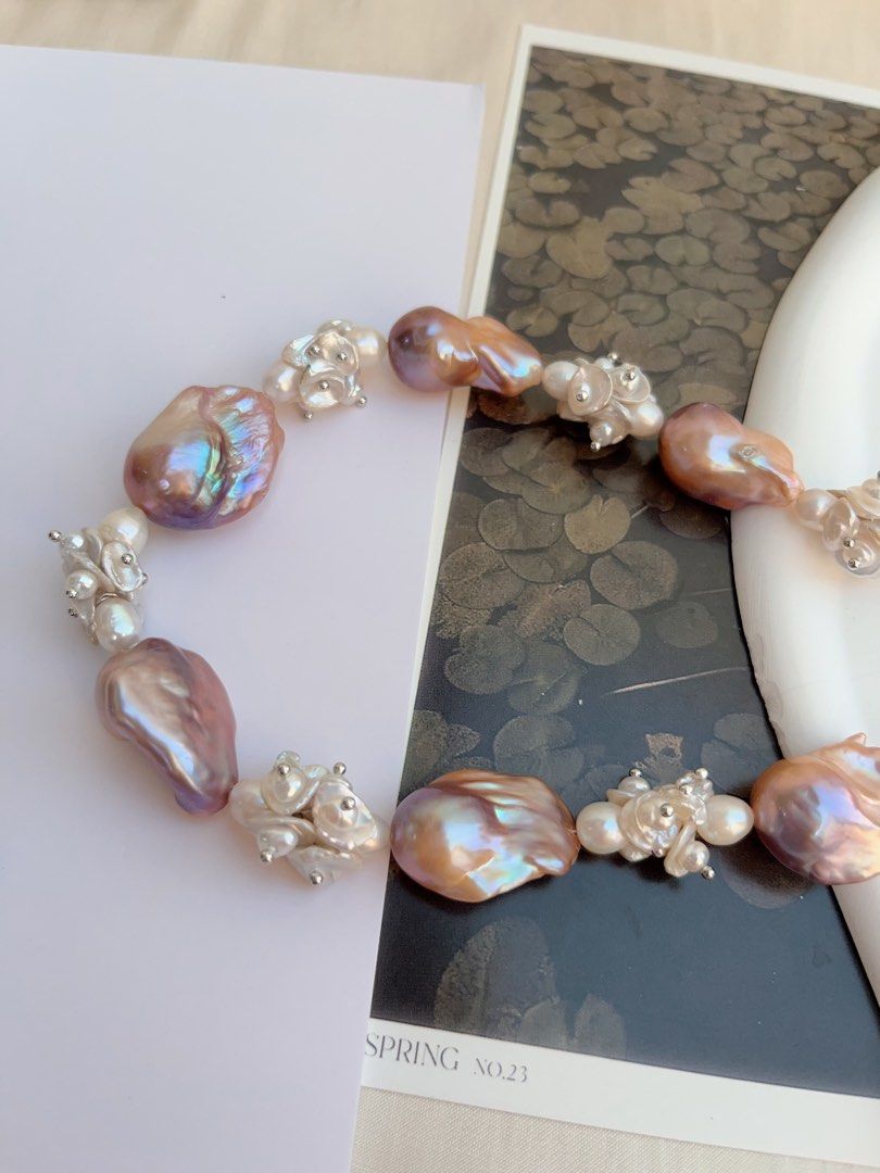 #PN1044 [Floral Series] Freshwater Pearl Necklace | Purple Blossom|46cm| Lustrous Fishtail Baroque Pearl | Petals| Gorgeous Floral Design| Heavily Made| Empowering Confidence