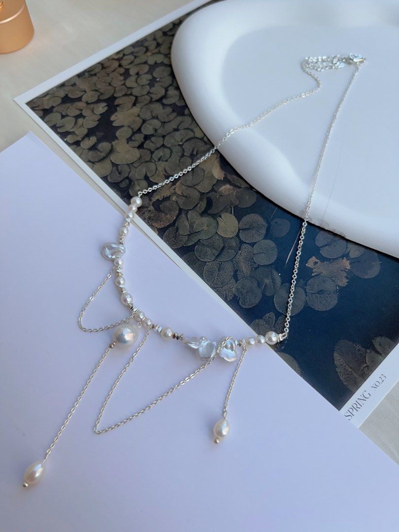 #PN1047 Freshwater Pearl Necklace | Pearl Silver Stone | Dangling Pearl | Chain| Fairy Like| Dainty| As Light as Wind
