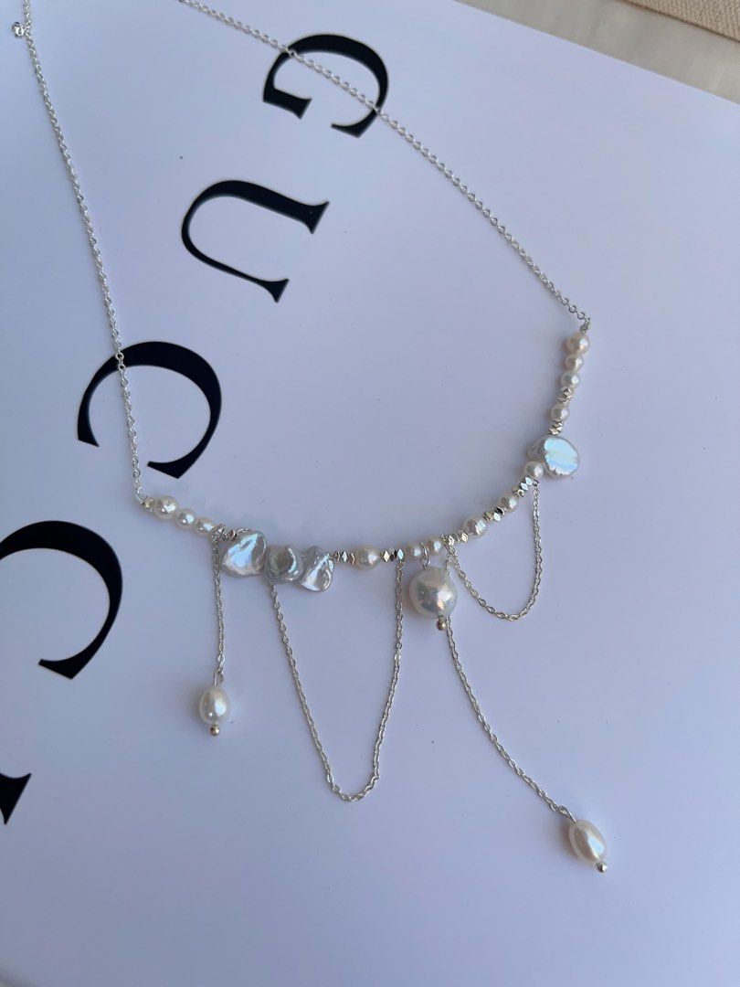 #PN1047 Freshwater Pearl Necklace | Pearl Silver Stone | Dangling Pearl | Chain| Fairy Like| Dainty| As Light as Wind
