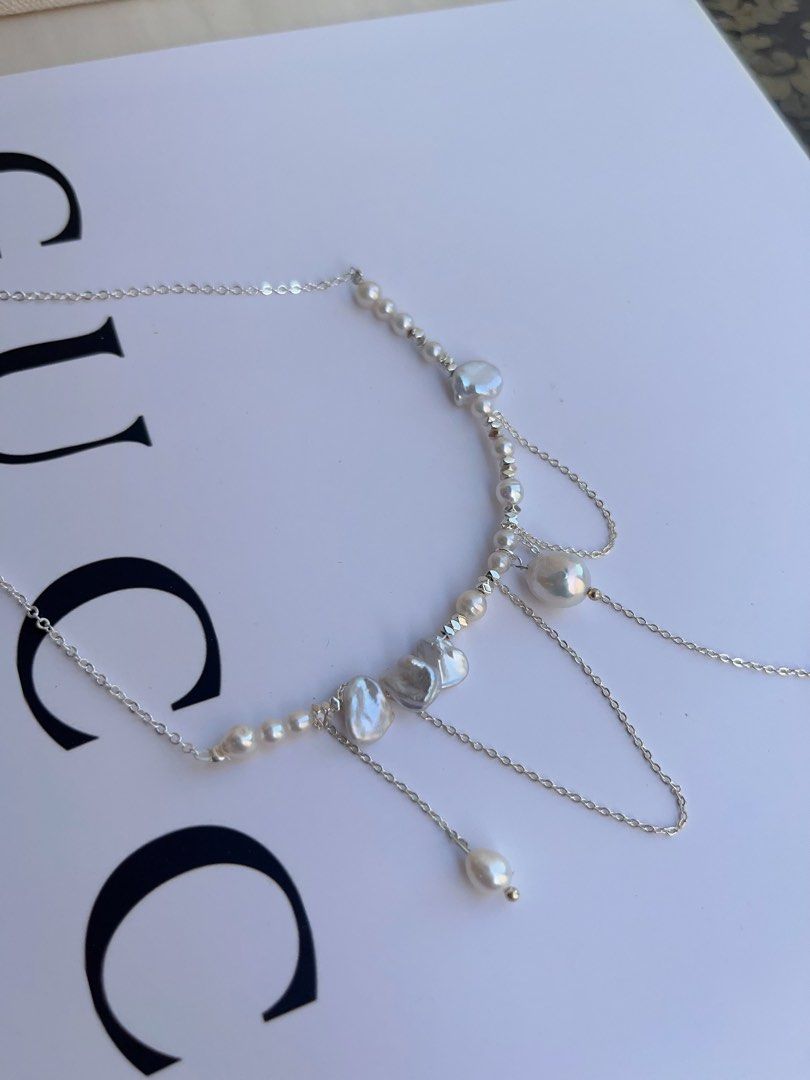 #PN1047 Freshwater Pearl Necklace | Pearl Silver Stone | Dangling Pearl | Chain| Fairy Like| Dainty| As Light as Wind