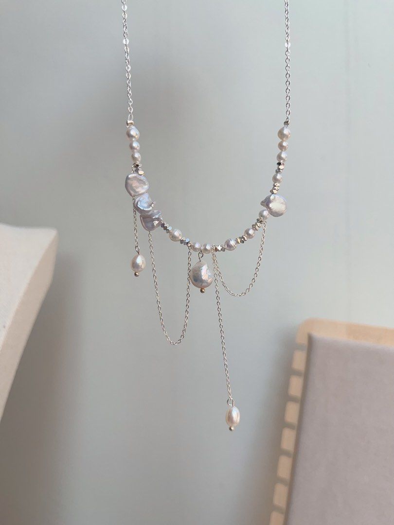 #PN1047 Freshwater Pearl Necklace | Pearl Silver Stone | Dangling Pearl | Chain| Fairy Like| Dainty| As Light as Wind