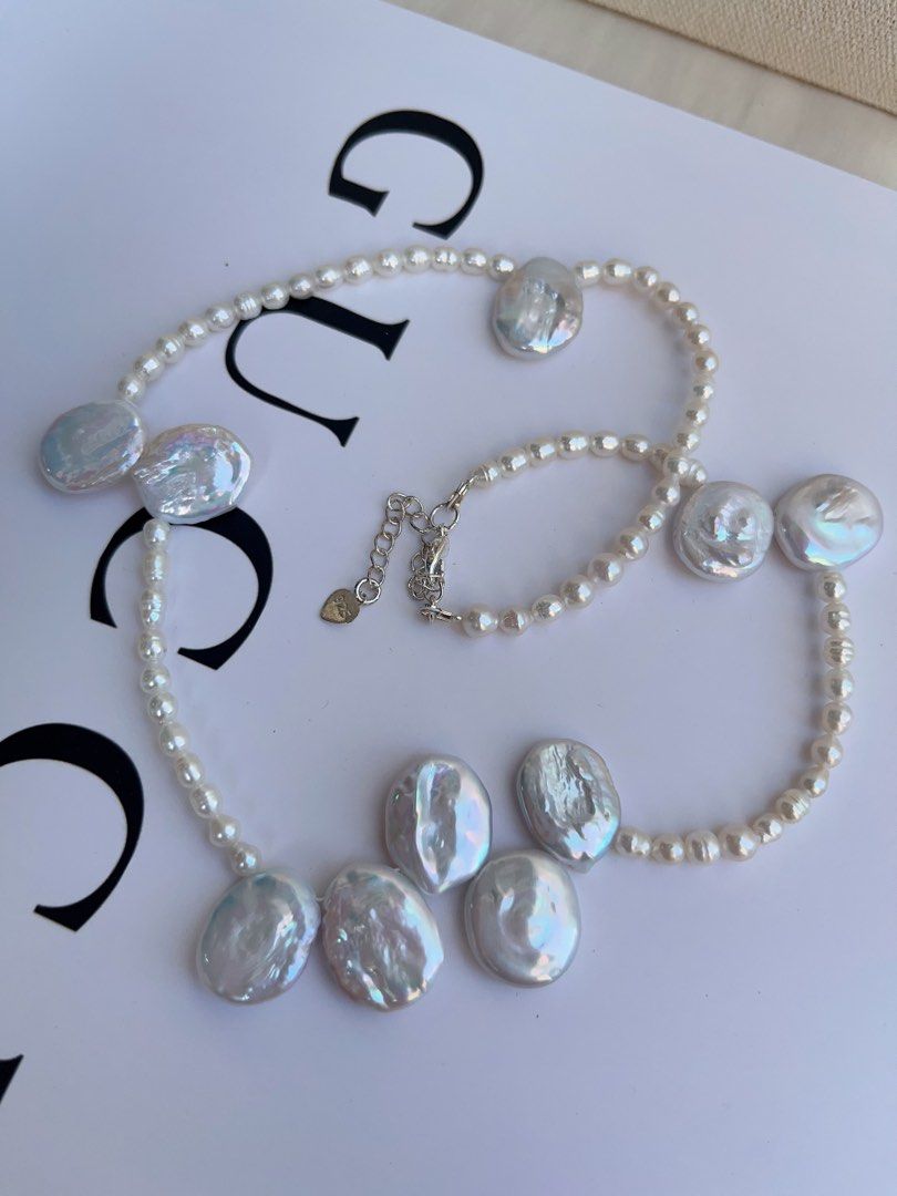 #PN1049 Freshwater Pearl Necklace | 45+5cm|Blue-pink Lustre Big Petals| 3-4mm Rice Pearls| 13mm Petals| Re-define Elegance| Unique & Special | Christmas Gifts 🎁