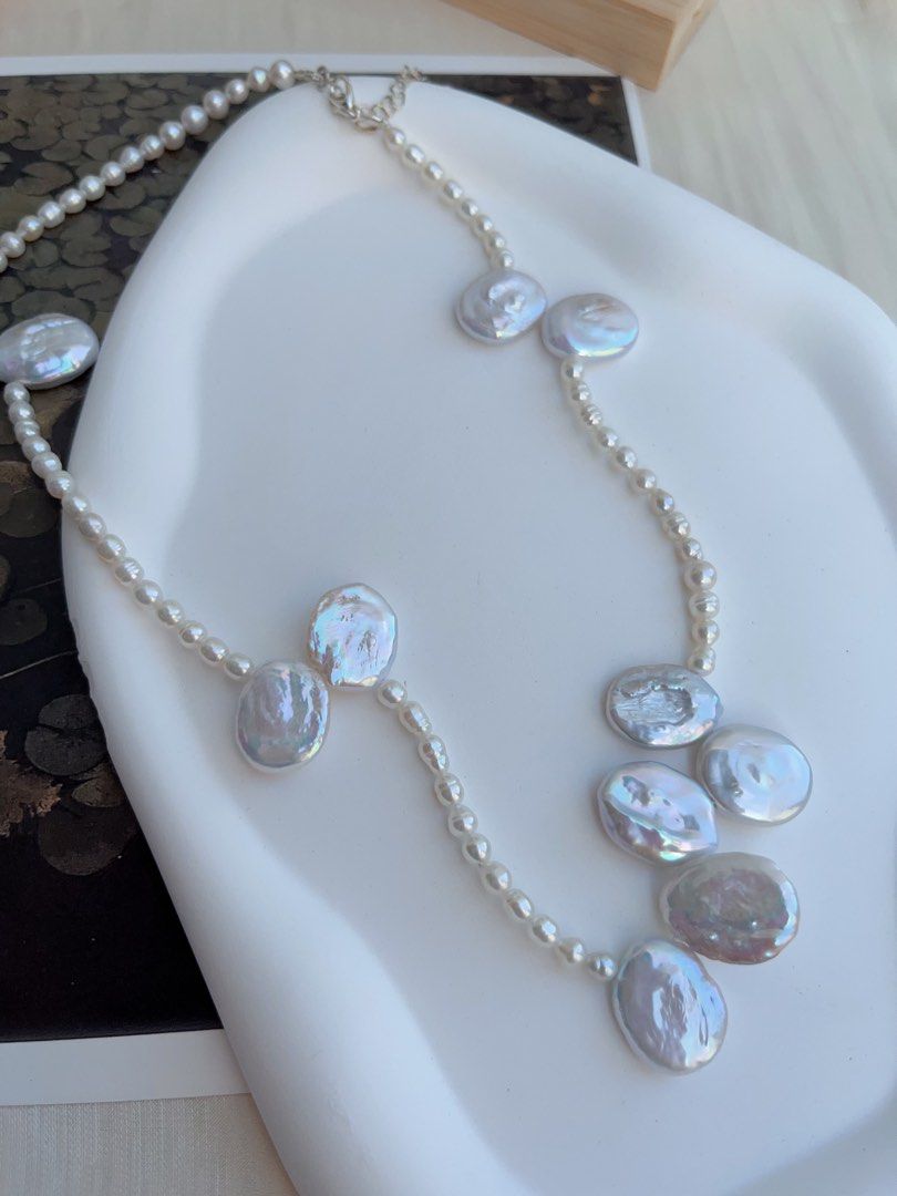 #PN1049 Freshwater Pearl Necklace | 45+5cm|Blue-pink Lustre Big Petals| 3-4mm Rice Pearls| 13mm Petals| Re-define Elegance| Unique & Special | Christmas Gifts 🎁