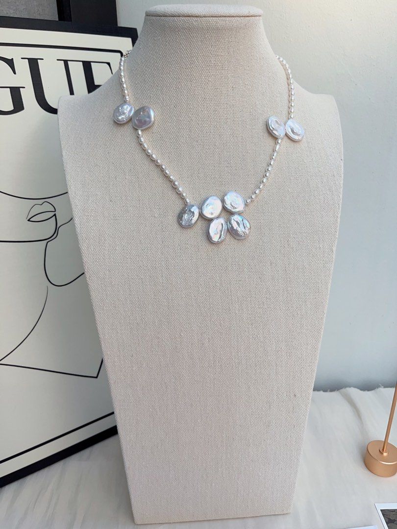 #PN1049 Freshwater Pearl Necklace | 45+5cm|Blue-pink Lustre Big Petals| 3-4mm Rice Pearls| 13mm Petals| Re-define Elegance| Unique & Special | Christmas Gifts 🎁
