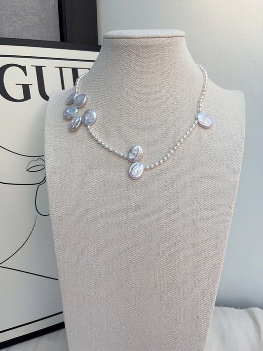 #PN1049 Freshwater Pearl Necklace | 45+5cm|Blue-pink Lustre Big Petals| 3-4mm Rice Pearls| 13mm Petals| Re-define Elegance| Unique & Special | Christmas Gifts 🎁