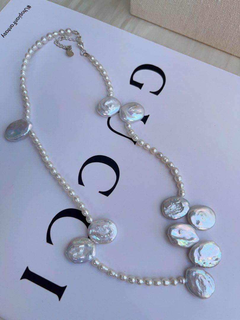 #PN1049 Freshwater Pearl Necklace | 45+5cm|Blue-pink Lustre Big Petals| 3-4mm Rice Pearls| 13mm Petals| Re-define Elegance| Unique & Special | Christmas Gifts 🎁