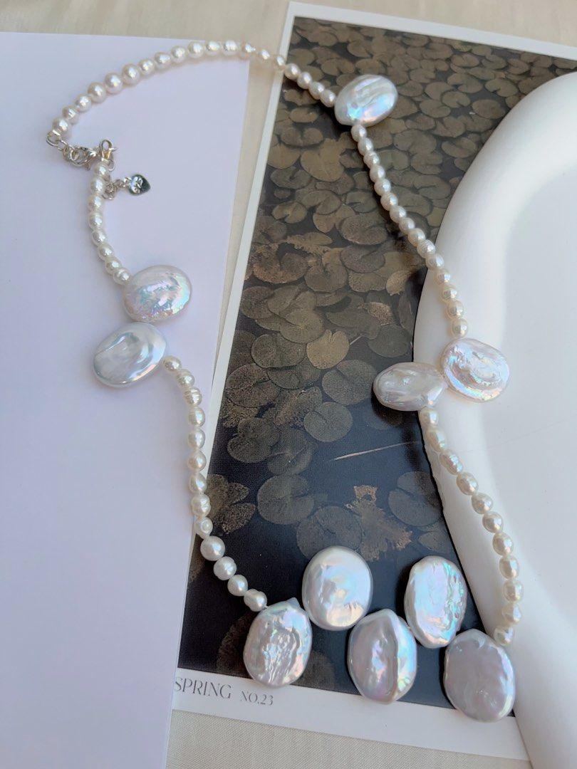 #PN1049 Freshwater Pearl Necklace | 45+5cm|Blue-pink Lustre Big Petals| 3-4mm Rice Pearls| 13mm Petals| Re-define Elegance| Unique & Special | Christmas Gifts 🎁