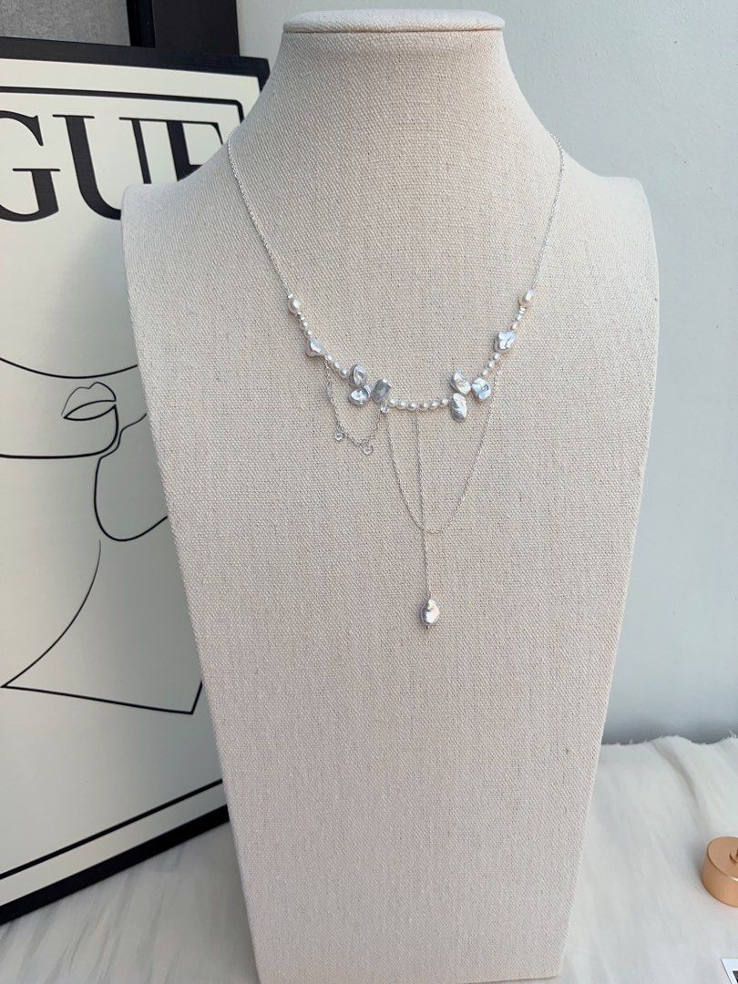 #PN1051 Freshwater Pearl Necklace | Natural Silver Baroque Petals| Silver Stone Baroque | Standard Blue-silver Lustre| 45+5cm| Feel A Different Vibe| Christmas Gift 💝
