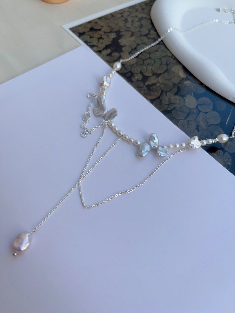 #PN1051 Freshwater Pearl Necklace | Natural Silver Baroque Petals| Silver Stone Baroque | Standard Blue-silver Lustre| 45+5cm| Feel A Different Vibe| Christmas Gift 💝