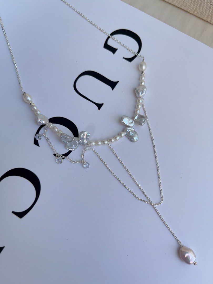 #PN1051 Freshwater Pearl Necklace | Natural Silver Baroque Petals| Silver Stone Baroque | Standard Blue-silver Lustre| 45+5cm| Feel A Different Vibe| Christmas Gift 💝