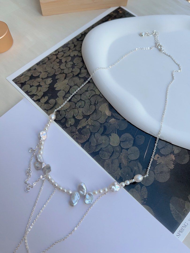#PN1051 Freshwater Pearl Necklace | Natural Silver Baroque Petals| Silver Stone Baroque | Standard Blue-silver Lustre| 45+5cm| Feel A Different Vibe| Christmas Gift 💝