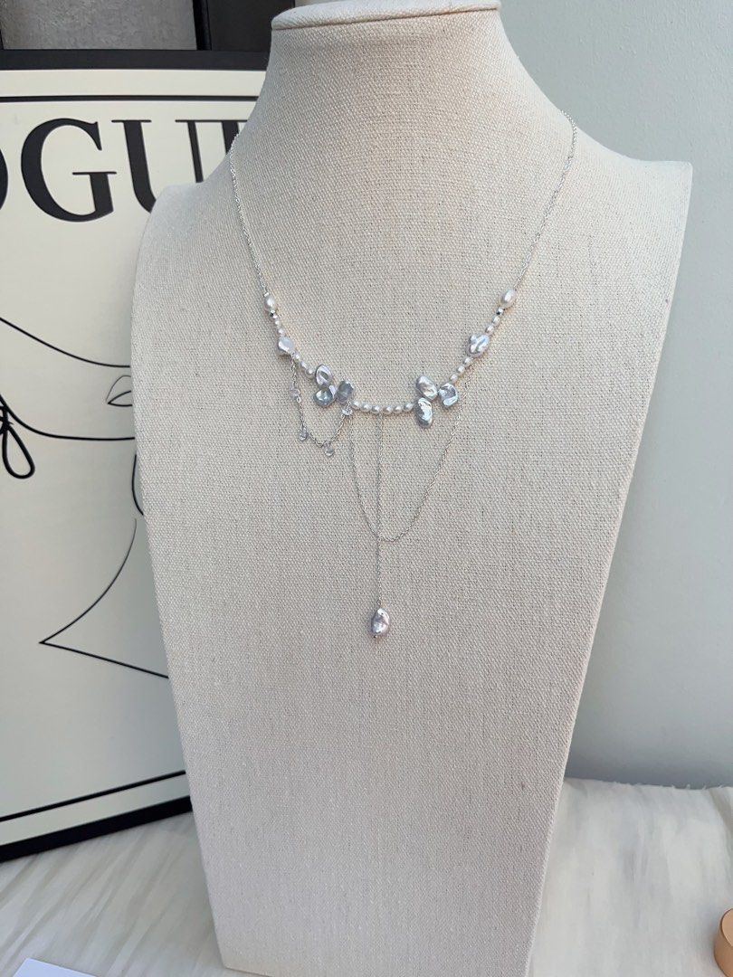 #PN1051 Freshwater Pearl Necklace | Natural Silver Baroque Petals| Silver Stone Baroque | Standard Blue-silver Lustre| 45+5cm| Feel A Different Vibe| Christmas Gift 💝